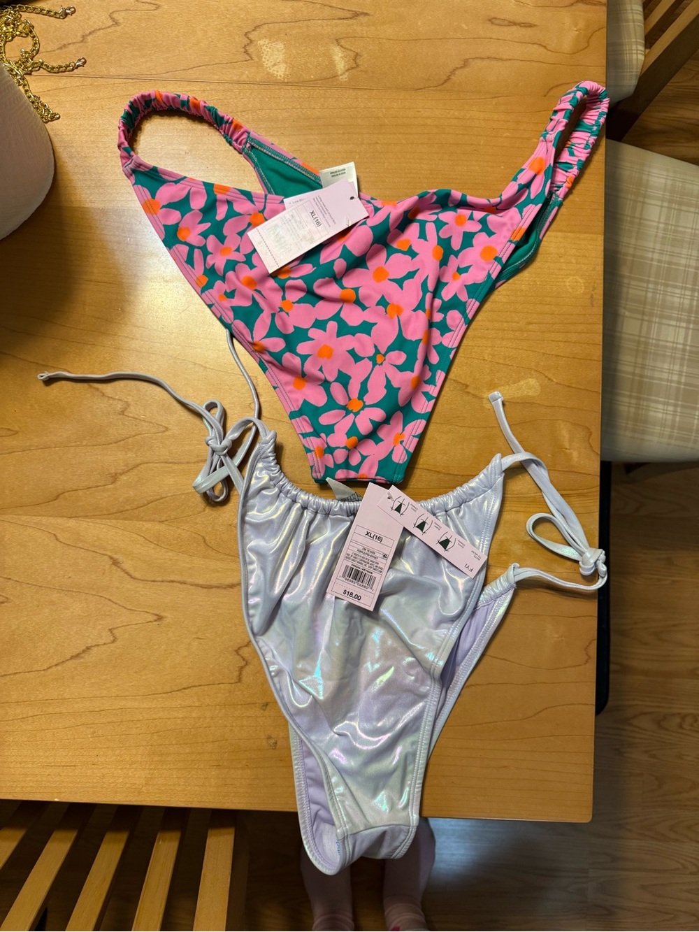wild fable Pink Floral & Iridescent Bikini Bottoms - Pink, Green, Silver